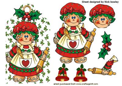 Mrs Gingerbread Cooking for Christmas on a Tag