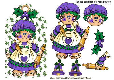 Mrs Gingerbread in Purple on a Christmas Tag