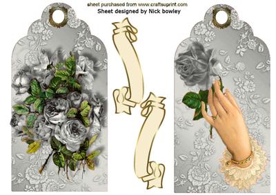 Silver Roses and Hand on Vintage Tags