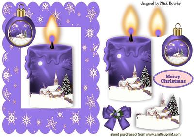 Purple Candle with Snow Scene and Bauble