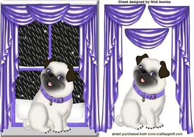 Cute Little Pug in the Window with Snow
