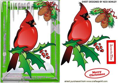 Red Cardinal Bird on a Holly Branch