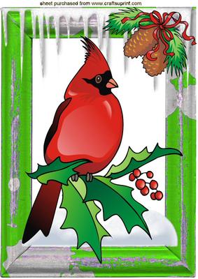 Red Cardinal Bird on a Holly Branch A4