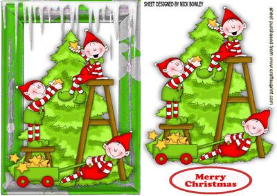 Santas Elves Dressing the Christmas Tree