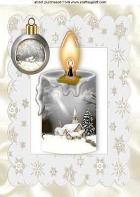 Silver Candle with Snow Scene and Bauble A4