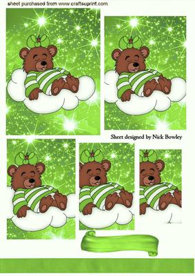 Little Sleepy Teddy in Green on a Cloud Pyramids
