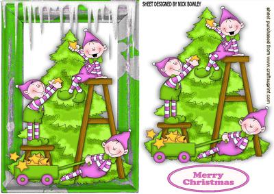 Elves in Pink Dressing the Tree in the Workshop