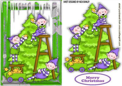 Elves in Purple Dressing the Tree in the Workshop