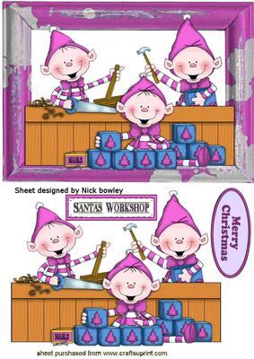 Santas Elves in Pink in the Workshop