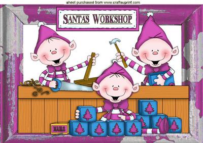 Santas Elves in Pink in the Workshop A4