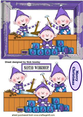 Santas Elves in Purple in the Workshop