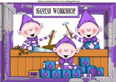 Santas Elves in Purple in the Workshop A4