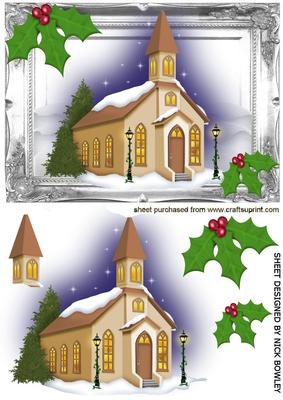 Church in the Snow in Silver Ornate Frame