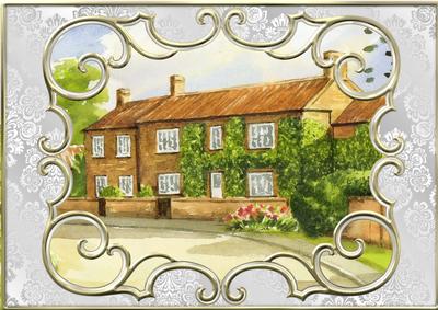 Pretty Cottage with Ivy in Ornate Frame A4