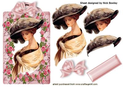 Edwardian Lady on a Rose Music Vintage Tag