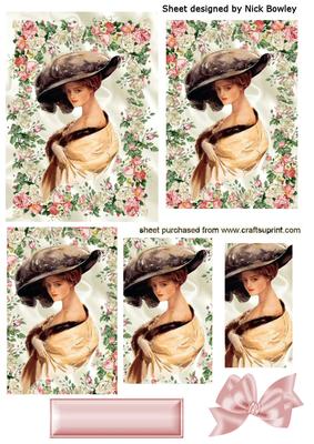 Edwardian Lady in Hat with Rose Frame Pyramids