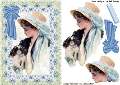 Edwardian Lady in Blue Flower Frame