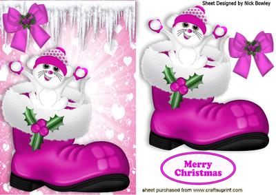 Jolly Little Mouse in Pink Santa Boot