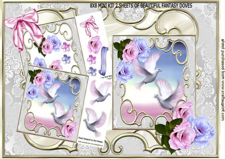 Beautiful Fantasy Doves with Lilac/pink Roses 8x8 Mini Kit