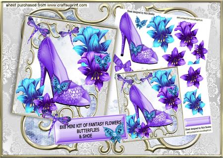 Fantasy Flowers with Shoe, Butterflies,8x8 Mini Kit
