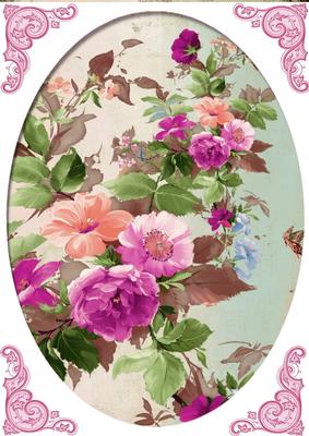 Vintage Flowers in Large Oval Frame A4