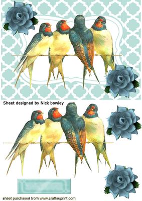 Vintage Birds on a Branch with Flowers