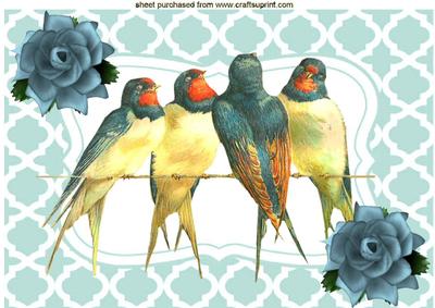 Vintage Birds on a Branch with Flowers A4
