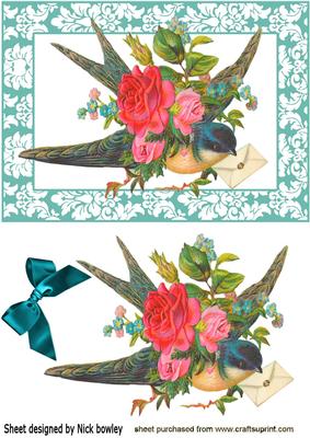 Pretty Blue Bird with Vintage Letter & Roses