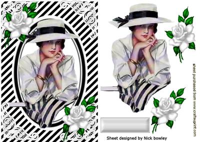 Beautiful Edwardian Lady in Black/white with White Roses