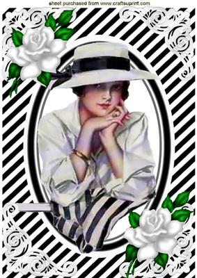 Beautiful Edwardian Lady with White Roses A4