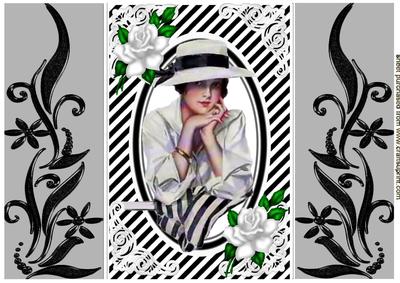 Edwardian Lady with White Roses, Ornate Gatefold