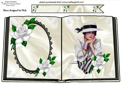Edwardian Lady in Black/white , Roses Open A4 Book