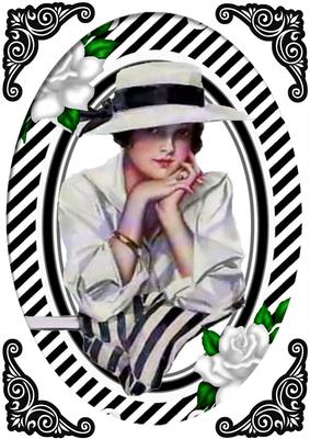 Edwardian Lady in Black/white in Oval A4 Frame