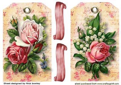 Pretty Roses on Floral Vintage Tags