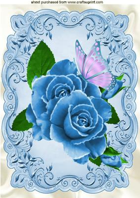 Blue Painted Roses with Butterfly A4