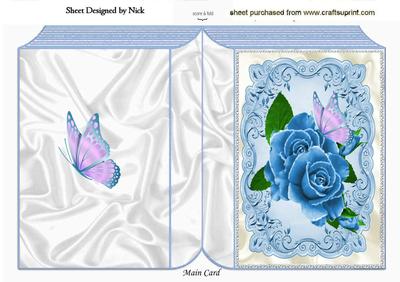 Blue Painted Roses with Butterfly Folded Book