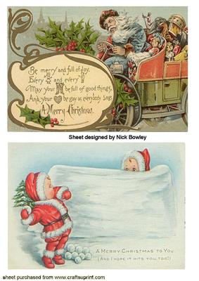 Vintage Santa, and Children in the Snow Cards