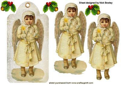 Little White Angel on Vintage Tag with Holly
