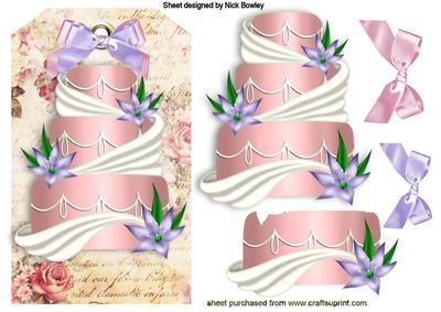 Birthday Cake on Vintage Rose Tag with Bows