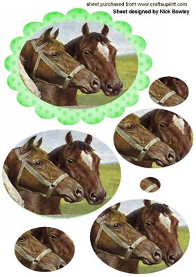 Pair of Horses in Scalloped Frame Oval Pyramids