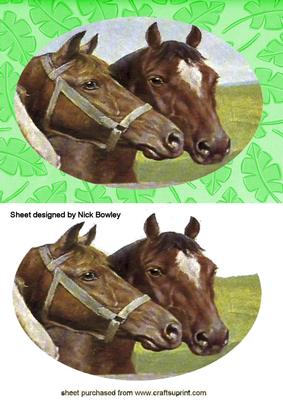 Pair of Painted Horses in Leaf Frame