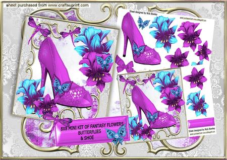 Pink Shoe & Butterflies, Fantasy Flowers 8x8 Mini Kit