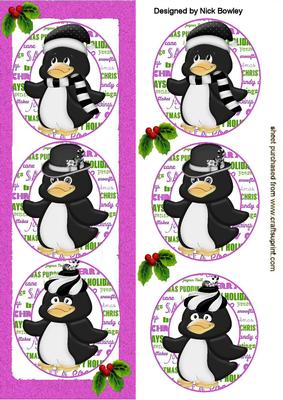 Penguins in Silly Hats with Holly in Pink Dl