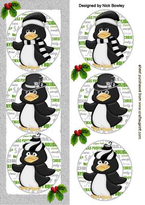 Penguins in Silly Hats with Holly in Silver Dl
