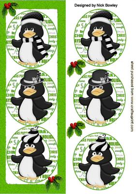 Penguins in Silly Hats with Holly in Green Dl