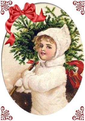 Little Vintage Girl Carrying Christmas Tree A4