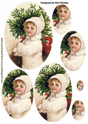 Little Vintage Girl Carrying Tree Pyramids