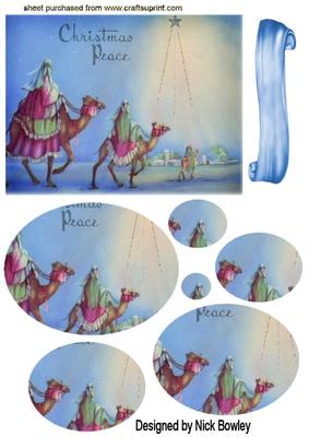 Three Wise Men on Camels in Bethlehem Oval Pyramids