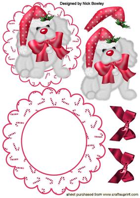 Puppy in Holly Santa Hat in Candy Cane Rocker