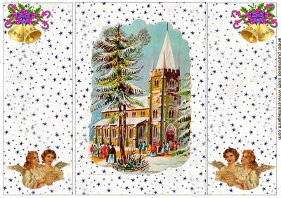 Lovely Christmas Scene of a Church Gatefold